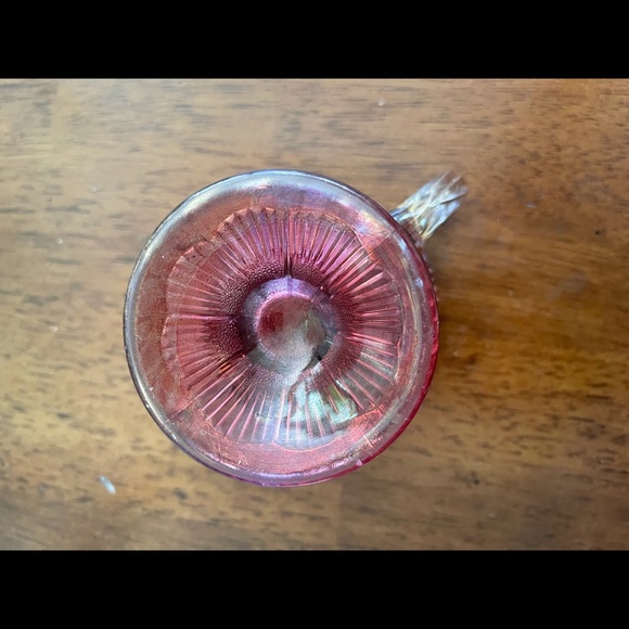 Pink Carnival antique glass handled cranberry dish - Picture 4 of 4